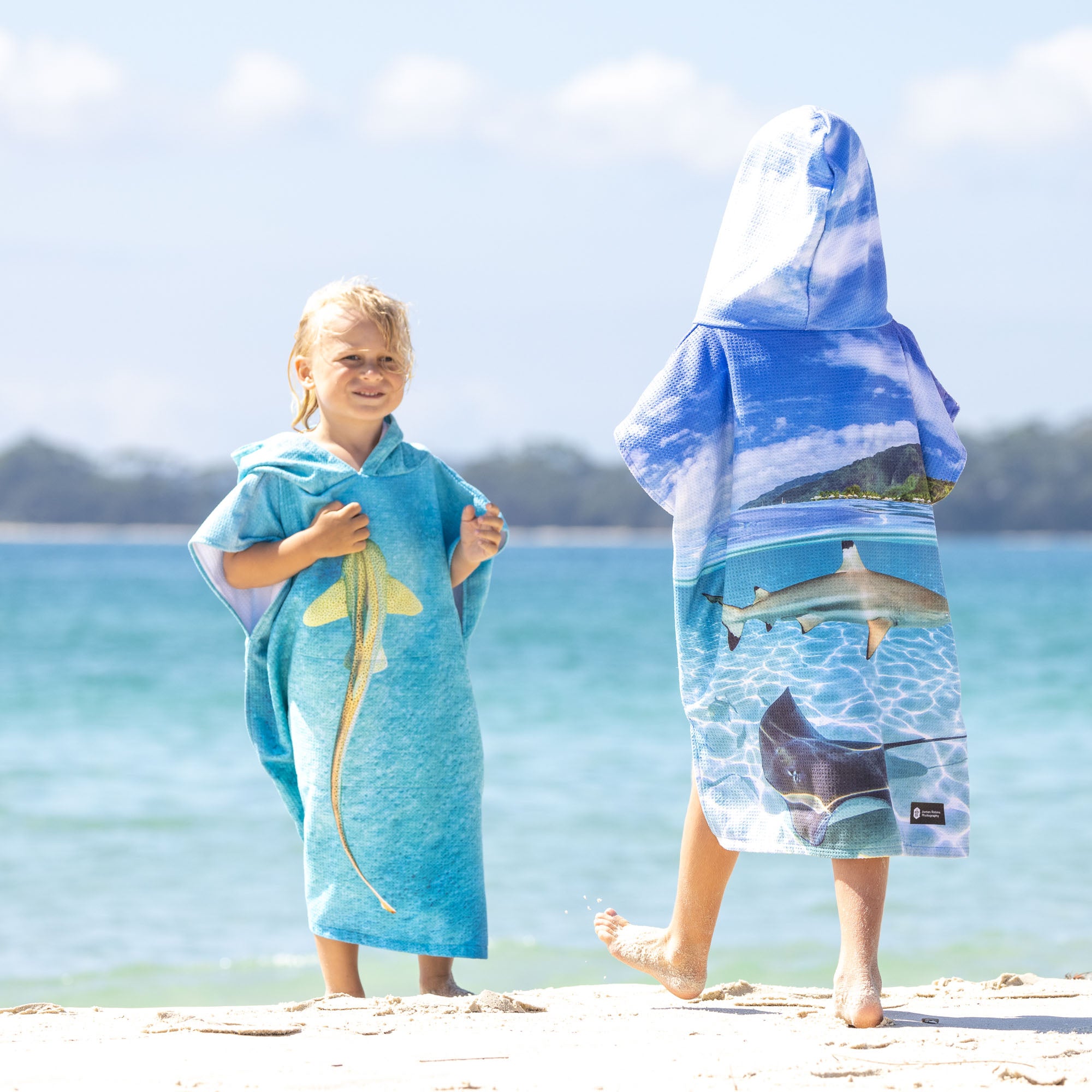 Shark and Ray Lagoon - Kids Hooded Beach Towel